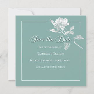 Reserva La Fecha Rosas Blancas Modernas Floral de Boda Verde Salvia