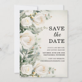 Reserva La Fecha Rosas blancas Verde elegante boda