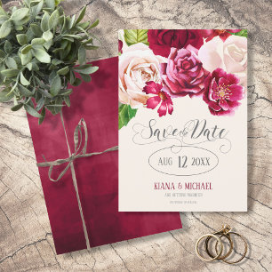 Reserva La Fecha Rosas Boda Borgoña/Matrimonio Crema Guardar la Fec
