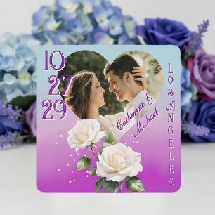Reserva La Fecha Rosas con efecto ombre de acuarela azul púrpura pa