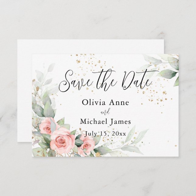 Reserva La Fecha Rosas de acuarela con rubor rosa para salvar la fe (Anverso / Reverso)