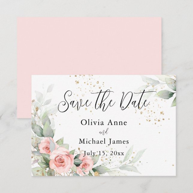 Reserva La Fecha Rosas de acuarela con rubor rosa para salvar la fe (Anverso / Reverso)