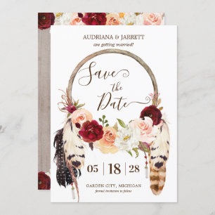 Reserva La Fecha Rosas de Boho Dreamcatcher Rubor y Peach