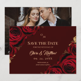 Reserva La Fecha Rosas de Borgoña Floral Marsala Boda