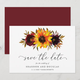 Reserva La Fecha Rosas de Girasol Floral Rústico Elegante Boda Otoñ