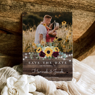 Reserva La Fecha Rosas de girasol Foto Boda Rústico de Barn Wood