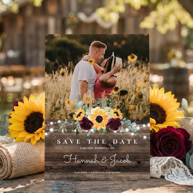 Reserva La Fecha Rosas de Girasol Foton Barn Madera Rústica Boda (Subido por el creador)