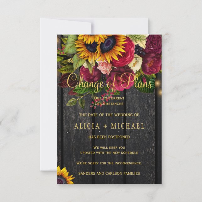 Reserva La Fecha Rosas de girasoles FOTO boda cambio de planes (Anverso)