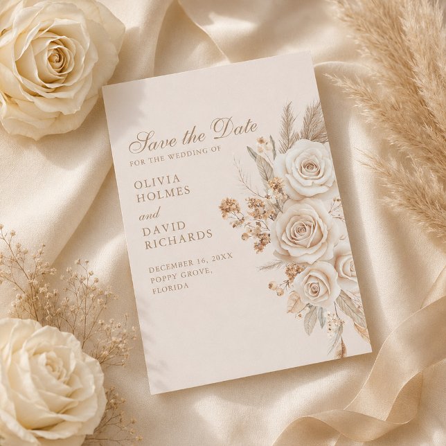 Reserva La Fecha Rosas de Marfil Neutro Guardar la Fecha (Ivory Roses Neutral Save the Date with ivory roses)