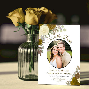 Reserva La Fecha Rosas Doradas Elegante Floral Boho Foto de Boda