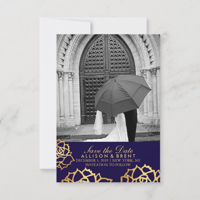 Reserva La Fecha Rosas dorados salvan la fecha - Azul (Anverso)