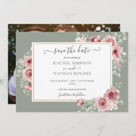 Reserva La Fecha Rosas Floral Sage Green Photo Boda