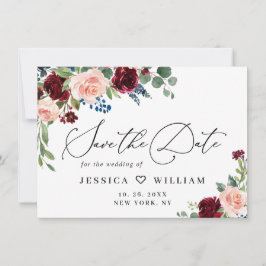 Reserva La Fecha Rosas florales de la Marina de Borgoña Rubor Boda 