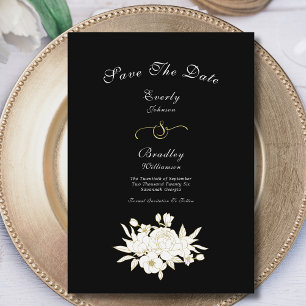 Reserva La Fecha Rosas florales de oro blanco negro elegantes tradi