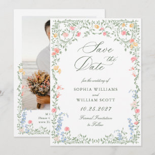 Reserva La Fecha Rosas franceses de Meadow Pastel Boda de fotos con