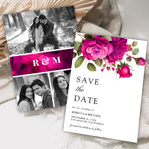 Reserva La Fecha Rosas Fucsia Rosa Caliente Fotocolage Boda