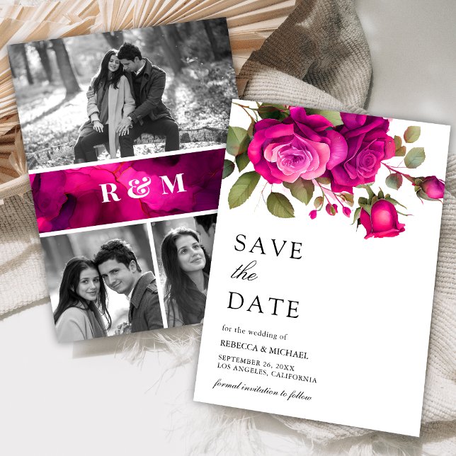 Reserva La Fecha Rosas Fucsia Rosa Caliente Fotocolage Boda (Subido por el creador)