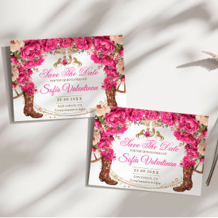 Reserva La Fecha Rosas fucsias y botas de vaquero Country Quinceañe