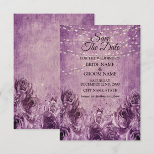Reserva La Fecha Rosas Lilas Florales Rosa Púrpura Boda Vintage