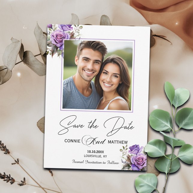 Reserva La Fecha Rosas morados 1 Boda fotográfico especial (Subido por el creador)