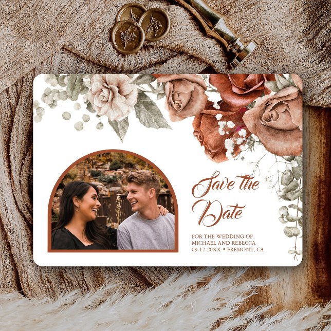 Reserva La Fecha Rosas Naranjas quemados Boda Floral de Terracotta  (Subido por el creador)
