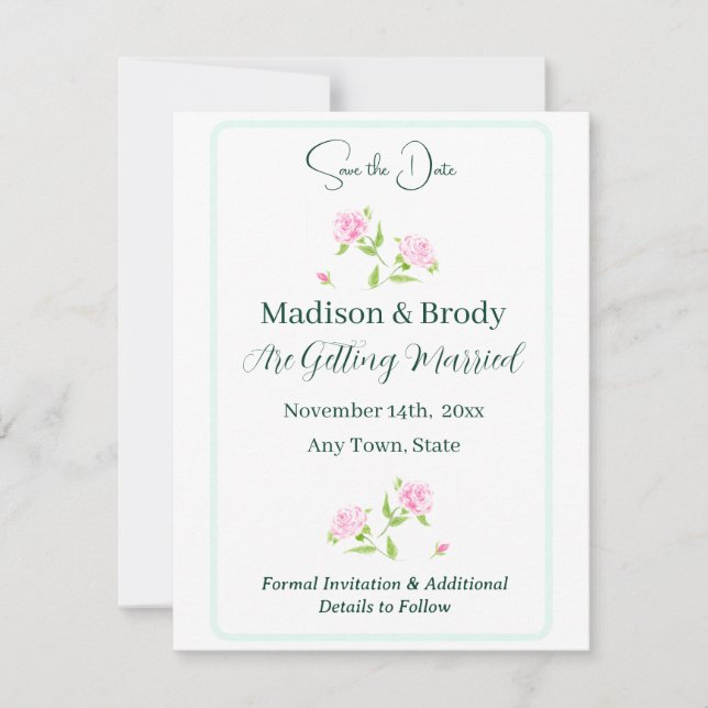 Reserva La Fecha Rosas pintadas a mano con acuarela SAVE THE DATE (Anverso)
