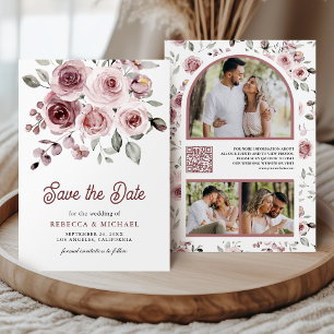 Reserva La Fecha Rosas polvorientas de color rosa código QR de boda