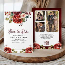 Reserva La Fecha Rosas Rojas Código QR Floral Foto Boda