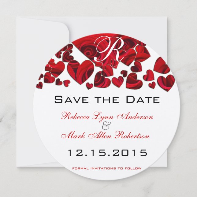 Reserva La Fecha Rosas Rojas Corazón Rústico Boda Save the Date (Anverso)