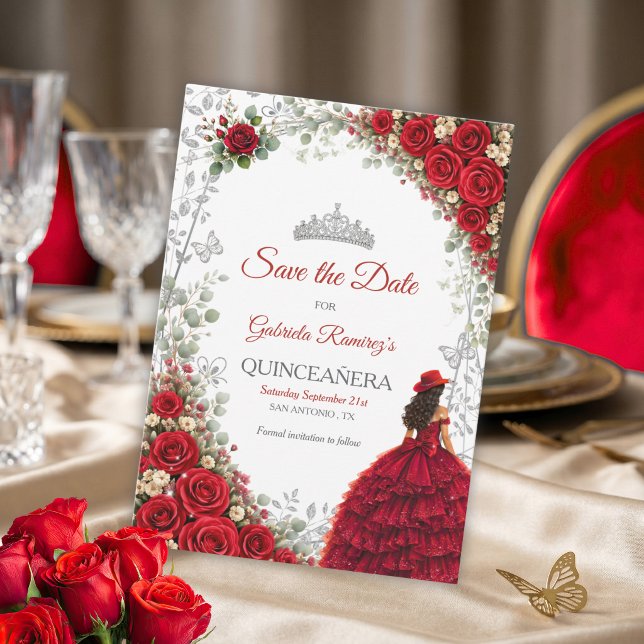 Reserva La Fecha Rosas Rojas Mariposas de Plata Quinceañera (Subido por el creador)