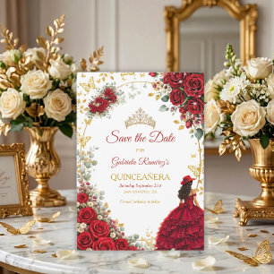 Reserva La Fecha Rosas Rojas Mariposas Doradas Quinceañera