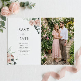 Reserva La Fecha Rosas Rosadas con Foto Elegante Boda
