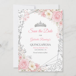 Reserva La Fecha Rosas rosadas sonrosadas Quinceañera dorada  Save 