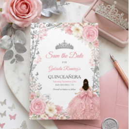Reserva La Fecha Rosas rosadas sonrosadas Quinceañera dorada Save