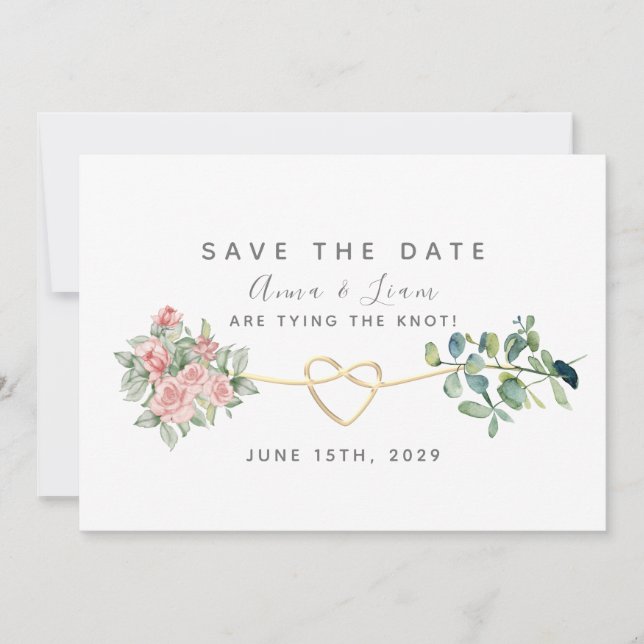 Reserva La Fecha Rosas rosadas y vegetación para boda (Anverso)