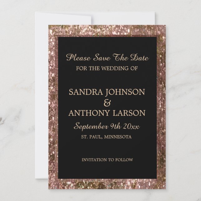 Reserva La Fecha Rose Gold Glitter Wedding Save The Date (Anverso)