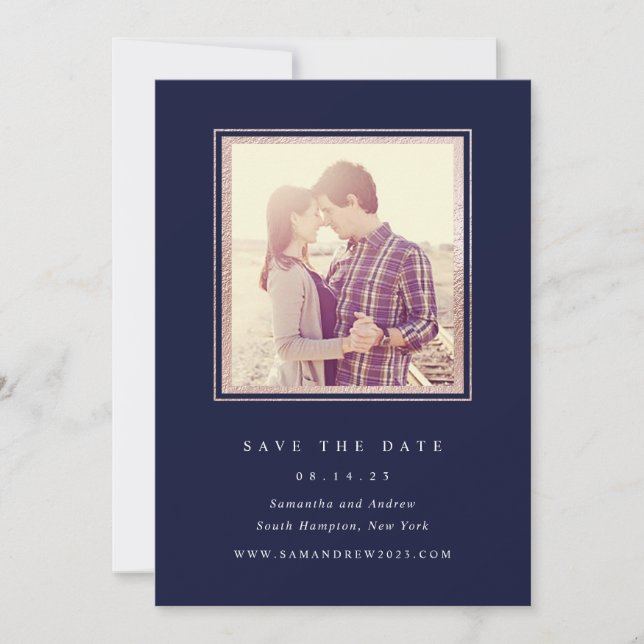 Reserva La Fecha Rose Gold y Navy Foto Save The Date (Anverso)