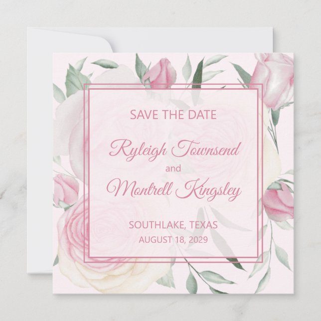 Reserva La Fecha Roses and Shades of Pink Save The Date Card (Anverso)