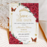 Reserva La Fecha Roses Rojas Mariposas de Oro Quinceanera Dulce 16<br><div class="desc">Personaliza esta hermosa rosa roja, salva la carta de fecha fácil y rápidamente. Simplemente haga clic en el botón "Editar usando herramientas de diseño" para modificar el texto, la redacción, el estilo de fuente, el tamaño de fuente y el color de fuente. También puede agregar o quitar texto y mover...</div>