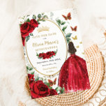 Reserva La Fecha Roses Roses Rojos Floral Princesa Vestido Oro Quin<br><div class="desc">Personaliza este bonito de color rojo floral Quinceañera / dulce 16 cumpleaños, salva la fecha fácil y rápidamente. Simplemente haga clic en el botón personalizar para editar los textos, cambiar las fuentes y los colores de las fuentes. Con un chica vestido con un hermoso vestido de bola roja purpurinoso, rosales...</div>