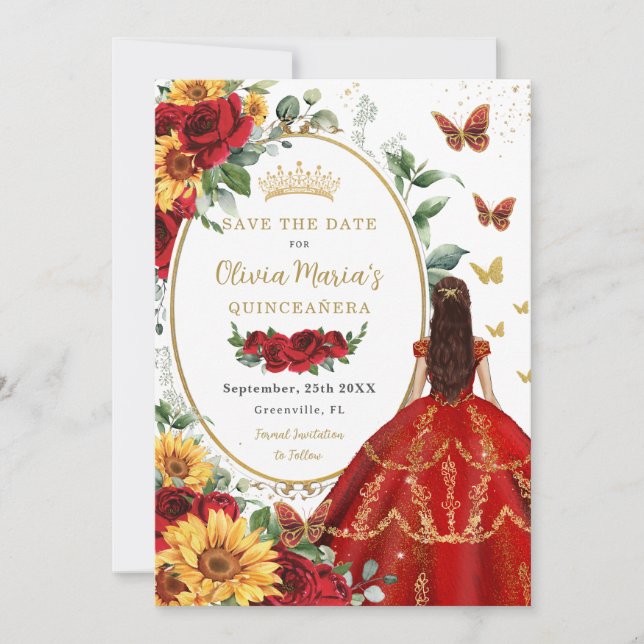Reserva La Fecha Roses Roses Rojos Girasol Princesa Oro Quinceañera (Anverso)