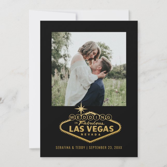 Reserva La Fecha Rótulo Boda de Las Vegas - Black Gold Photo (Anverso)