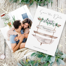 Reserva La Fecha Rótulo de playa de madera rústica acuarela Floral