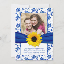 Reserva La Fecha Royal Blue Floral Damask Sunflower Guardar la fech