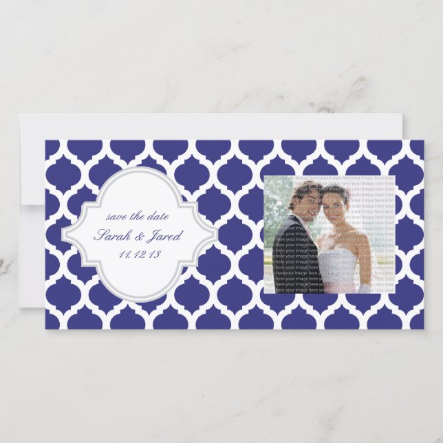 Reserva La Fecha Royal Blue Moroccan Save the Date Photo Cards (Anverso)