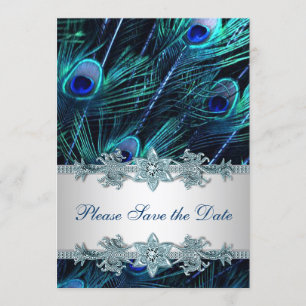 Reserva La Fecha Royal Blue Peacock Wedding Save the Date
