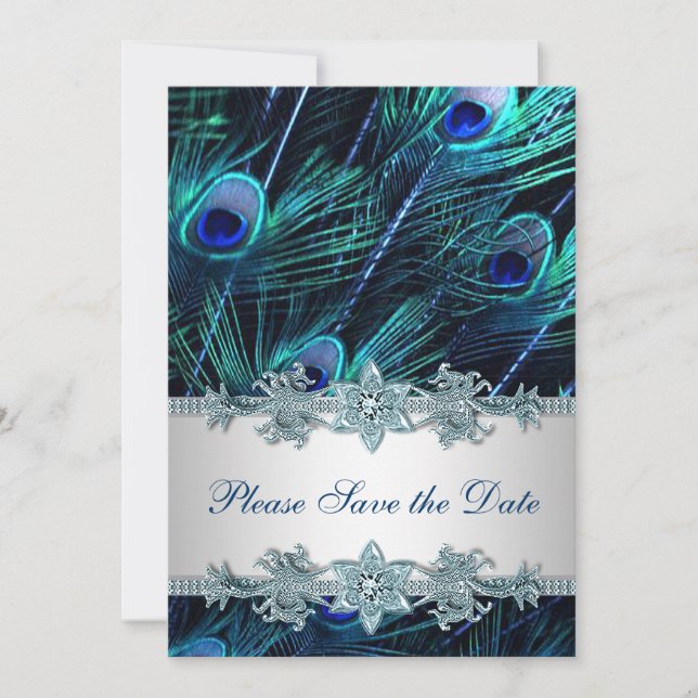 Reserva La Fecha Royal Blue Peacock Wedding Save the Date (Anverso)