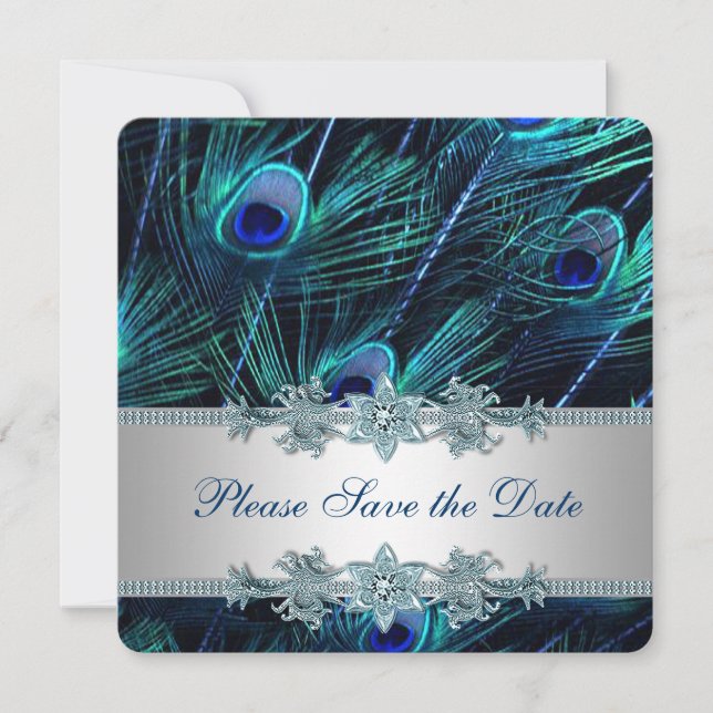 Reserva La Fecha Royal Blue y Peacock Silver Save the Date (Anverso)