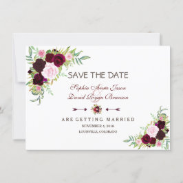 Reserva La Fecha Royal Burgundy Marsala Floral Save The Date