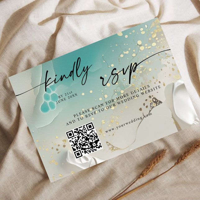 Reserva La Fecha RSVP Código QR | Ethereal Shoreline Océano Teal (Subido por el creador)